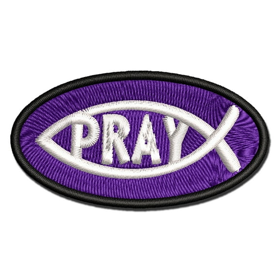 Pray Ichthys Fish Christian Sketch Applique Multi-Color Embroidered Hook & Loop Patch - 3 Inch Medium