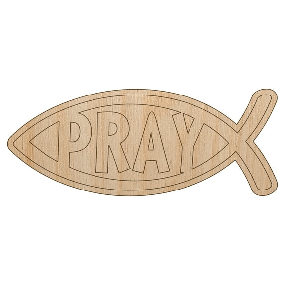Pray Ichthys Fish Christian Sketch Wood Shape Unfinished Piece Cutout Craft DIY Projects - 6.25 Inch Size - 1/8 Inch Thick