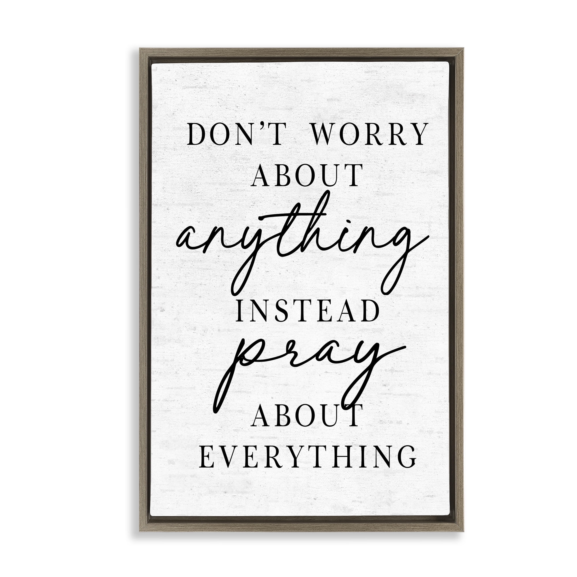 Pray Instead Of Worry Brown Framed Floater Canvas Wall Art, design by Lettered and Lined