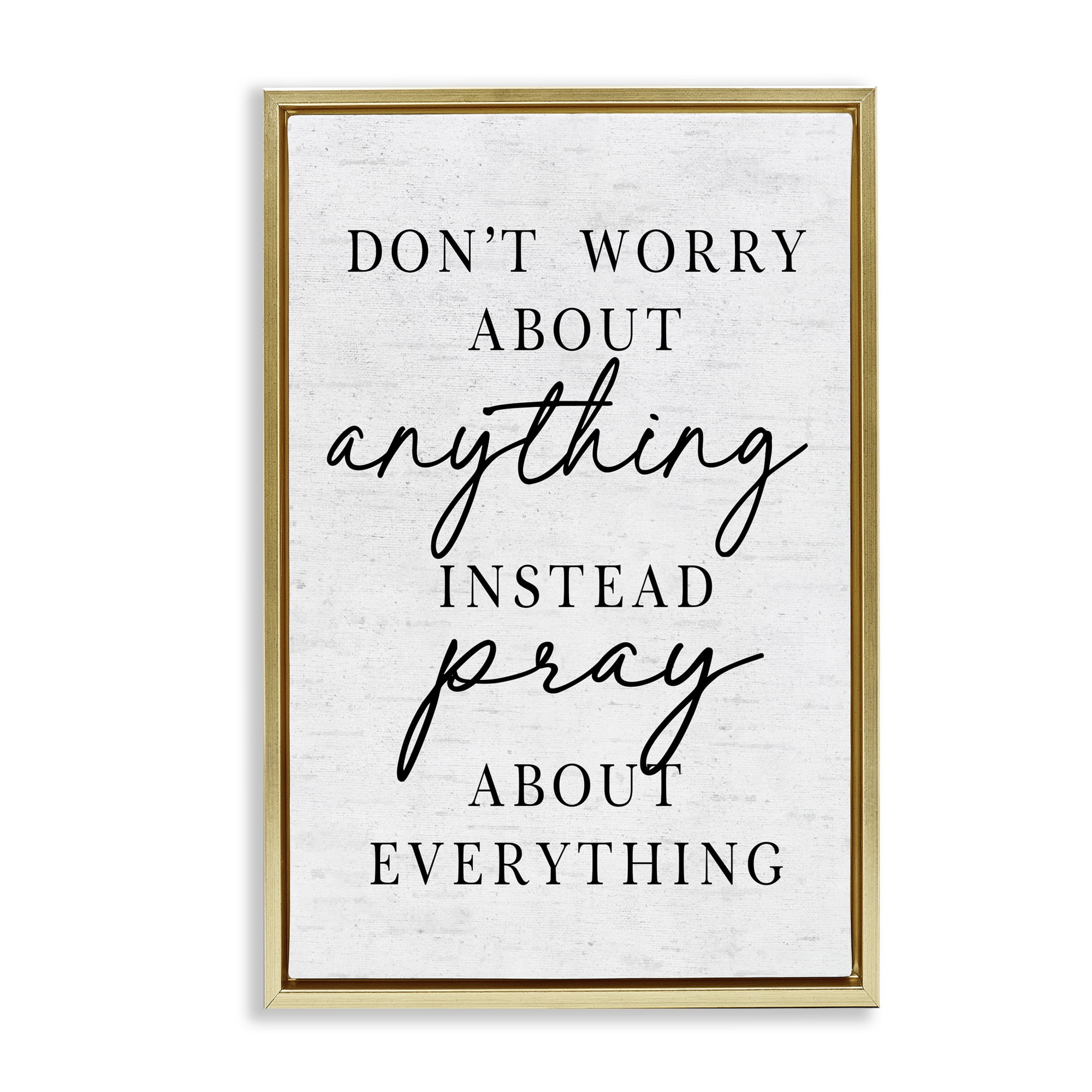 Pray Instead Of Worry Gold Framed Floater Canvas Wall Art, design by Lettered and Lined