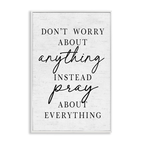 Pray Instead Of Worry White Framed Giclee Art, design by Lettered and Lined