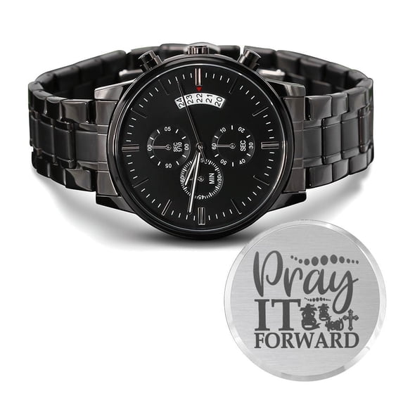 Pray It Forward Engraved Bible Verse Men's Watch Multifunction Stainless Steel W Copper Dial