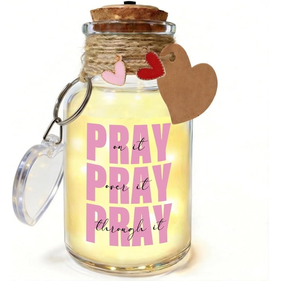 Pray It Pray Over It Pray Through It - Light Up Memory Jar Christian Faith Night Light