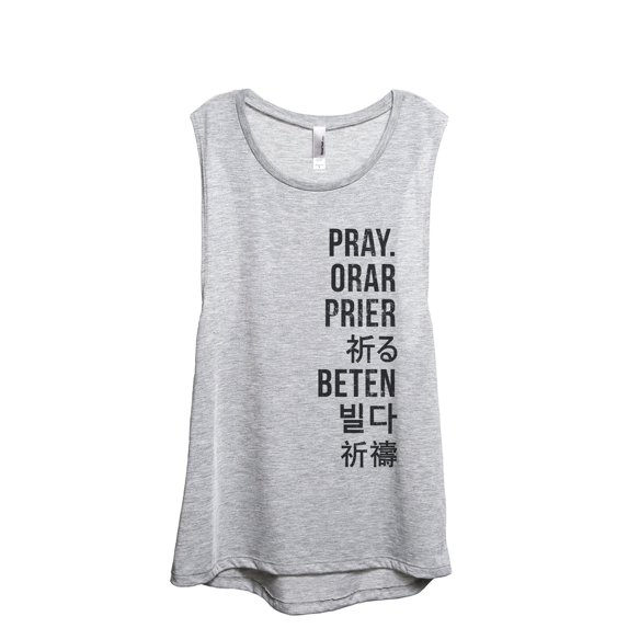 Pray Languages Women's Fashion Sleeveless Muscle Workout Yoga Tank Top Sport Grey 2X-Large