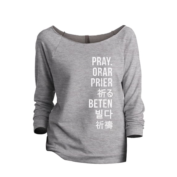 Pray Languages Women's Fashion Slouchy 3/4 Sleeves Raglan Lightweight Sweatshirt Sport Grey Small