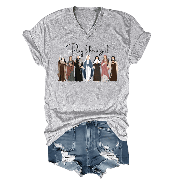 Pray Like A Girl Shirt V Neck Christian Faith Shirts For Women