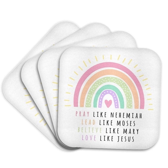 3drose, Pray like Nehemiah Love like Jesus Christian Spiritual Role Models, Set of 4 Coasters - Soft