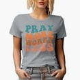 thumbnail image 1 of Pray More, Worry Less, Inspirational Quote About Prayer, Groovy Retro Wavy Text Merch Gift, Heather Grey T-Shirt, 2XL, 1 of 5