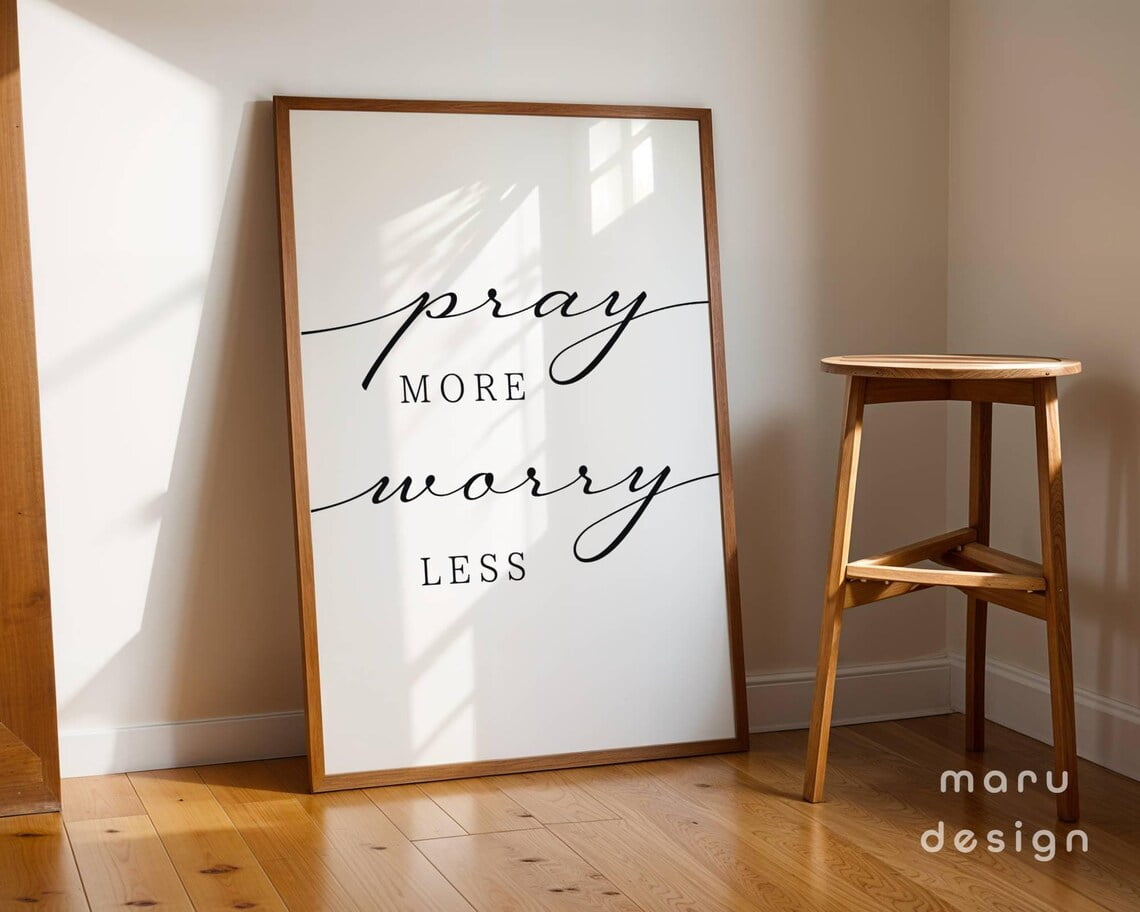 Pray More Worry Less, Minimalist Christian Home Decor, Bible Verse Wall ...