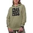 thumbnail image 1 of Pray More, Worry Less, Quote About Praying, Groovy Retro Wavy Text Merch Gift, Sand Hooded Sweatshirt or Hoodie, Medium, 1 of 5