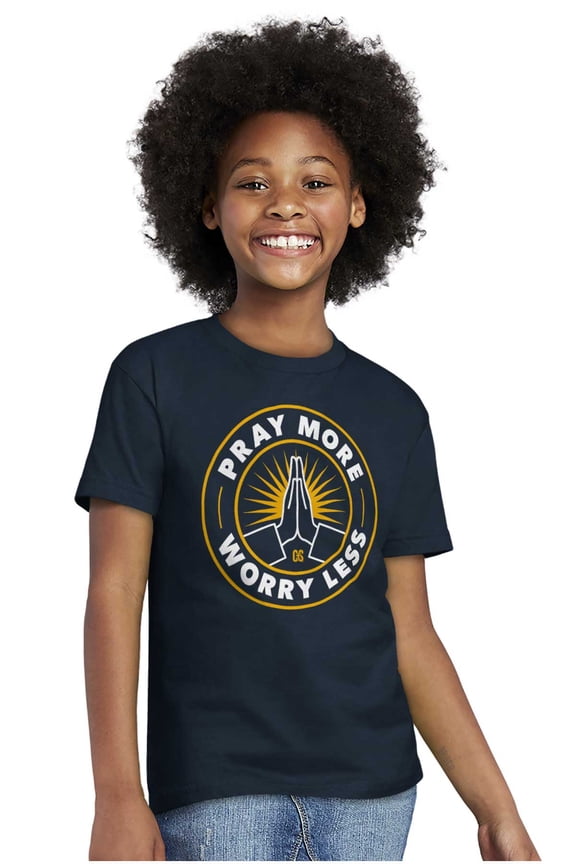 Pray More Worry Less Religious Crewneck T Shirts Boy Girl Teen Brisco Brands XS