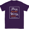 thumbnail image 1 of Pray More Worry Less T-Shirt Christian Religious Praise Worship Bible Jesus Tee - Purple, M, 1 of 1