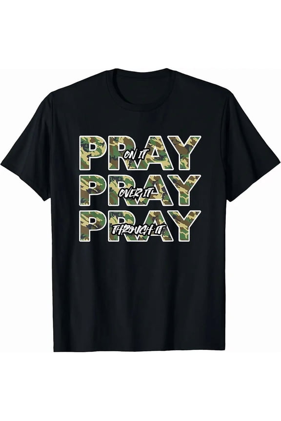Pray On It Camo Christian Prayer Faith Strength Winter Quote Unisex T-Shirt, up to size 5XL