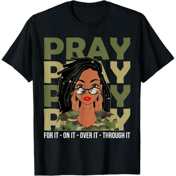 Pray On It Graphic Tee Christian Women Design Locd Inspiration Vintage Cotton T-Shirt Black S-5XL