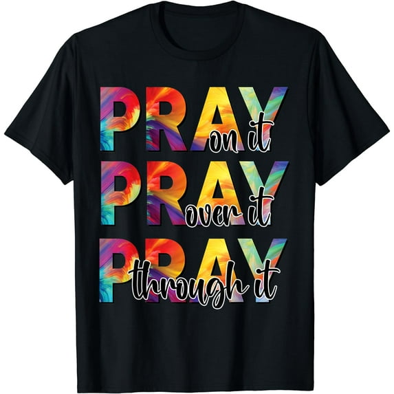 Pray On It Pray Over It Pray Through It Leopard Christian T-Shirt Black Small