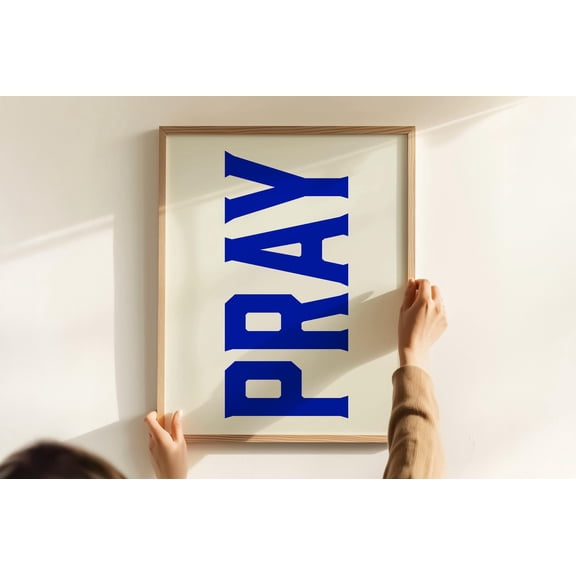 Pray Poster - Christian Wall Art, Jesus Print Horizontal (Pink/Green) Warm Present Vintage UNFRAMED Poster Size 24x36