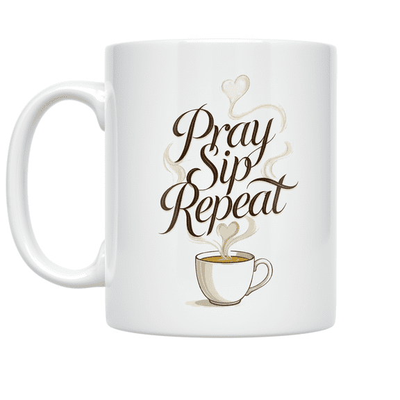 Pray Sip Repeat Devotion - Faithful Routine - 11 oz Ceramic Coffee Mug