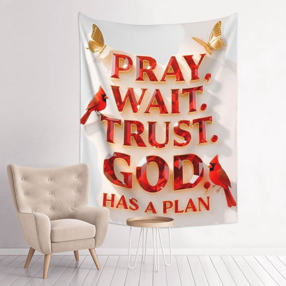 Pray Wait Trust God Has A Plan Anime Tapestry Indian Wall Hanging Tapestries Room Decor For Bedroom Living Room Dorm One Size