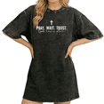 thumbnail image 1 of Pray Wait Trust Spiritual Graphic Tees Washed Black S-2XL Womens Devotional Casual Tops, 1 of 5