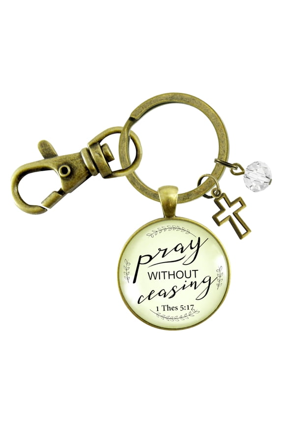 Pray Without Ceasing Faith Prayer Cross Gutsy Goodness Bronze Keychain Christian Jewelry