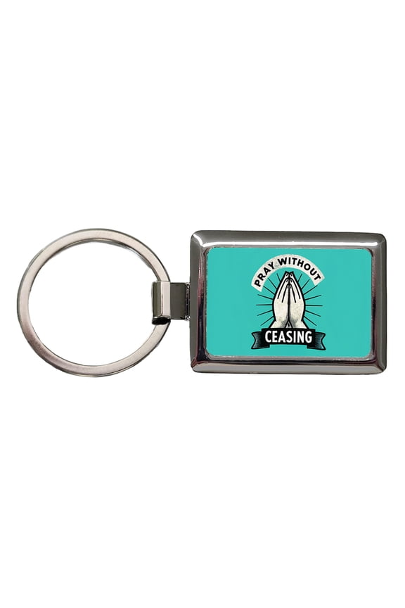 Pray Without Ceasing Prayer Bible Verse Metal Rectangle Keychain