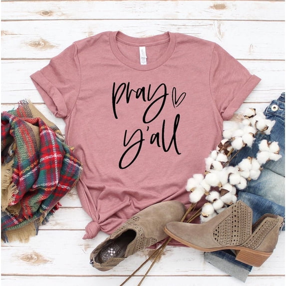 Pray Ya’ll T-shirt Jesus Shirt Christian Gift Minimalist Shirts Church Motivational Tee Faith Top Religious Women's Christmas Aesthetic