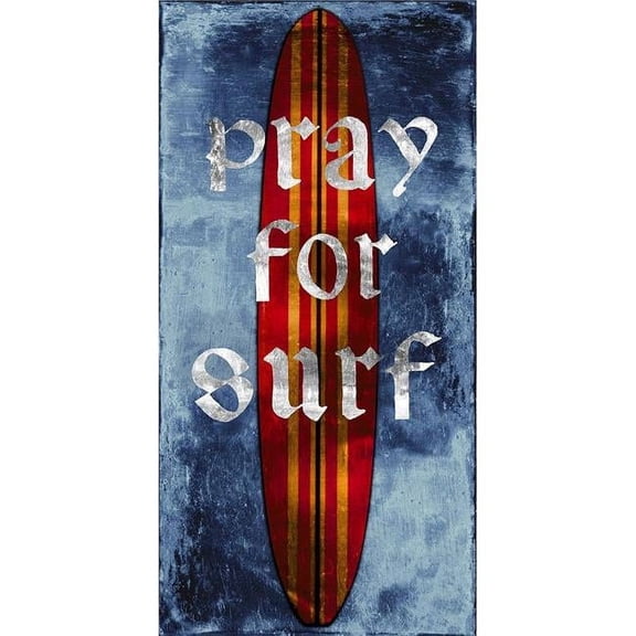Pray for Surf, Surfboard by Charlie Carter Custom Gallery-Wrapped Canvas Giclee Art - Ready to Hang, 12 x 24 x 1.5 in.