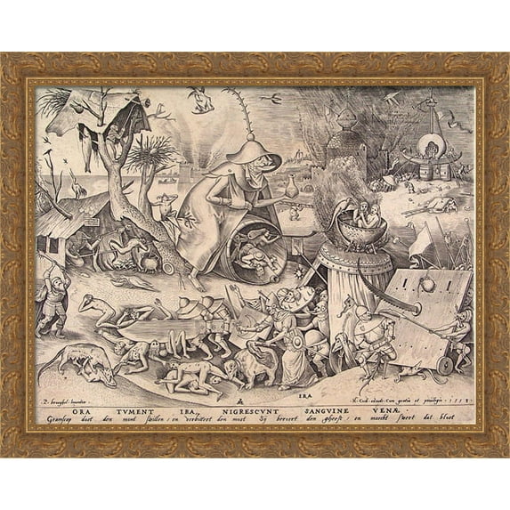 Pray were swelling with anger, veins grow black with blood 36x28 Large Gold Ornate Wood Framed Canvas Art by Pieter Bruegel the Elder