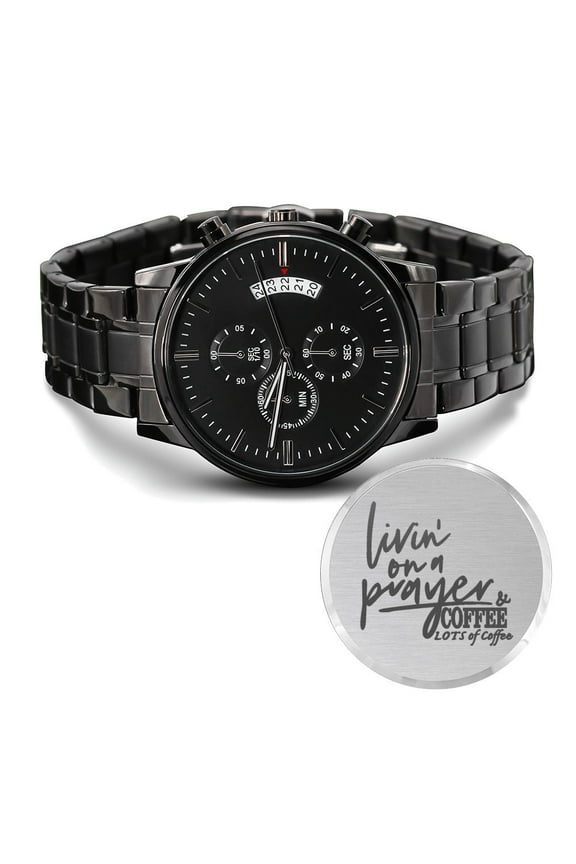 Prayer And Coffee Engraved Bible Verse Men's Watch Multifunction Stainless Steel W Copper Dial