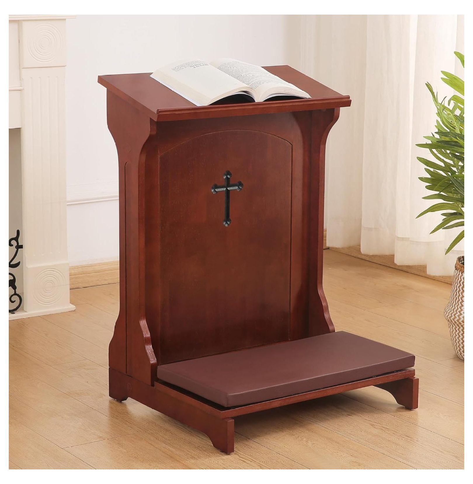 Prayer Bench Stool, Wooden Padded Kneeling Stool for Prayer, Church