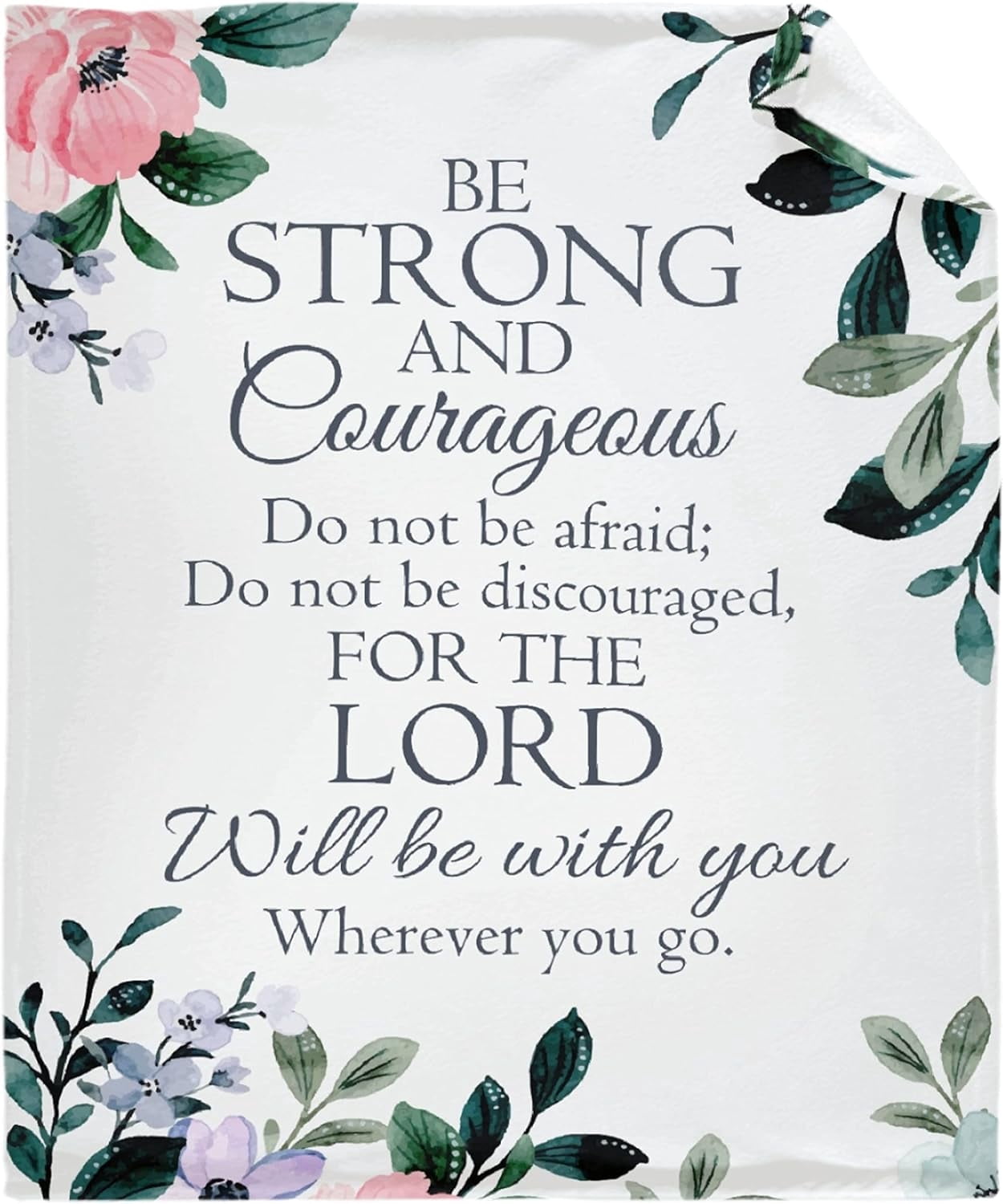 Prayer Blanket Throw with Scripture Bible Verse- Be Strong and Courageous Joshua 1:9, Religious Gift for Women Men Christian Spiritual Healing Blanket Home Bed Couch Kids Size 40"x50" Flower