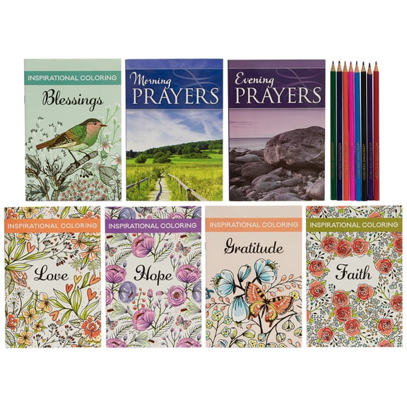Prayer Books and Inspirational Coloring Books with Colored Pencils Gift Set