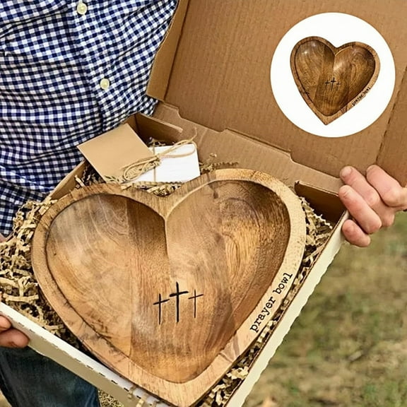 Kettion Wooden Heart Prayer Bowl 9.06" Heart Religious Wood Decorative Bowls, Set of 13