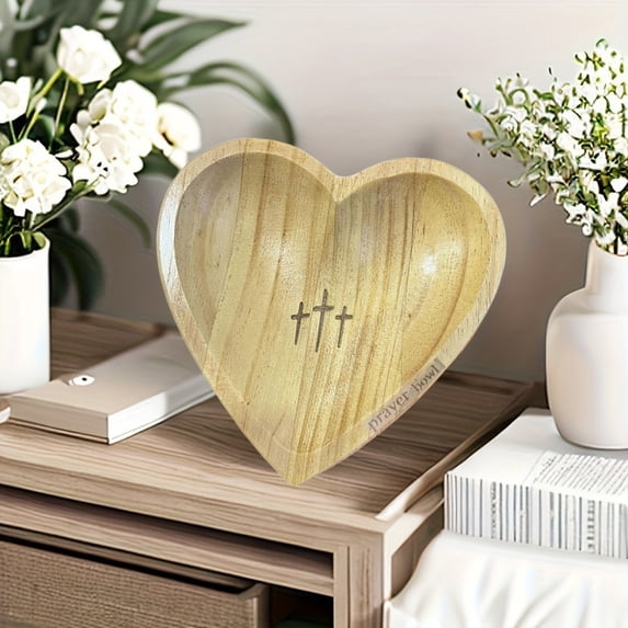 Prayer Bowl, Prayer Cards, Heart Shaped Wooden Prayer Bowl Set, Hand Etched Solid Wood Prayer Bowl And Cards For Spiritual Gifts