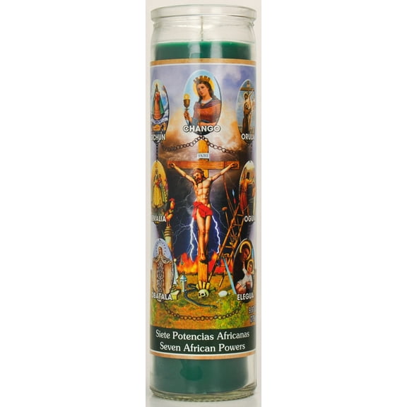 Prayer Candle 7 African Powers Green, 8 Inch