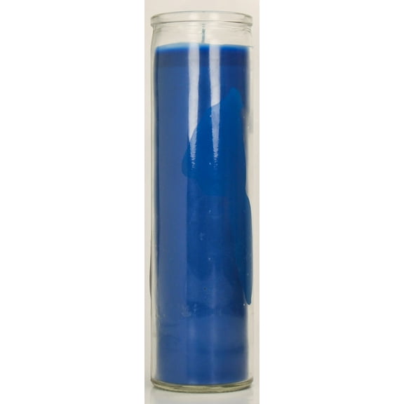 Prayer Candle Clear Glass Blue Wax, 8 Inch