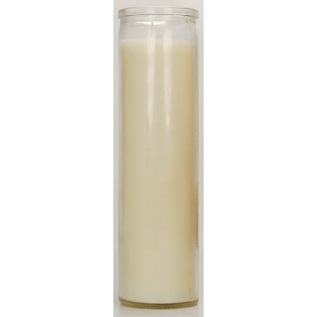 Prayer Candle Clear Glass White Wax, 8 Inch