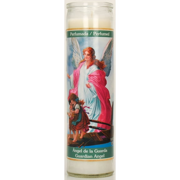 Prayer Candle Guardian Angel Vanilla White Wax, 8 Inch