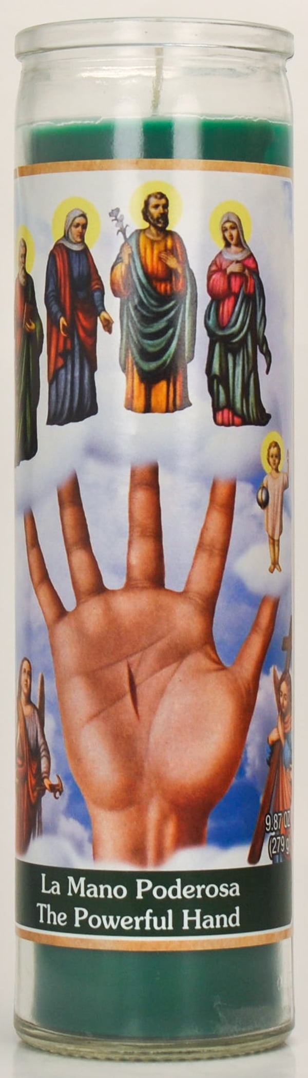 Prayer Candle Helping Hand Green Wax, 8 Inch