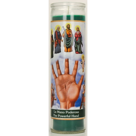 Prayer Candle Helping Hand Green Wax, 8 Inch