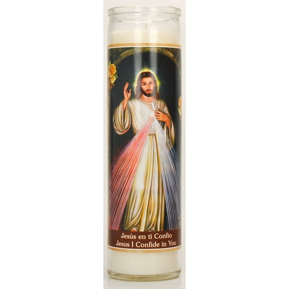Prayer Candle Jesus En Ti Confio White Wax, 8 Inch