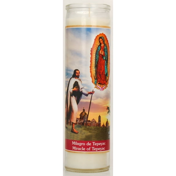 Prayer Candle Milagro De Tepeyac White Wax, 8 Inch