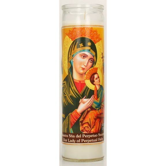 Prayer Candle Perpetual Help White Wax, 8 Inch