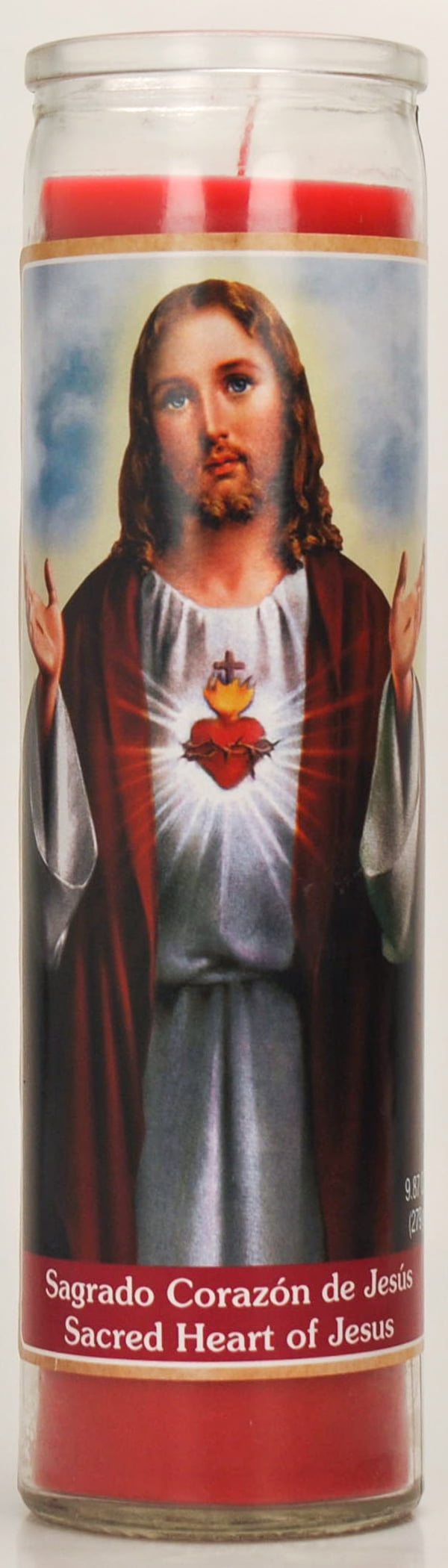 Prayer Candle Sacred Heart Red Wax, 8 Inch