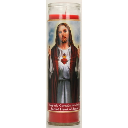 Prayer Candle Sacred Heart Red Wax, 8 Inch