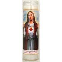 Prayer Candle Sacred Heart White Wax, 8 inch Religious Candle