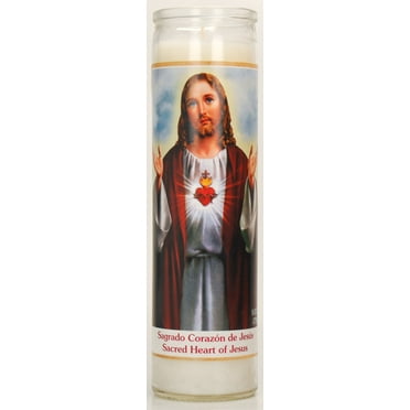 Prayer Candle Sacred Heart White Wax, 8 Inch
