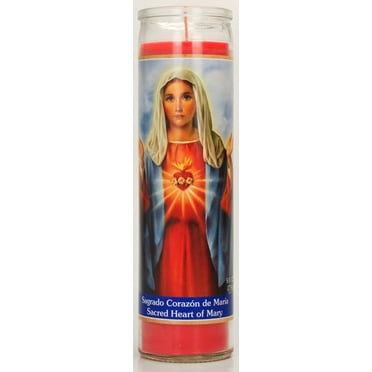 Prayer Candle Sacred Heart of Mary Red Wax, 8 Inch