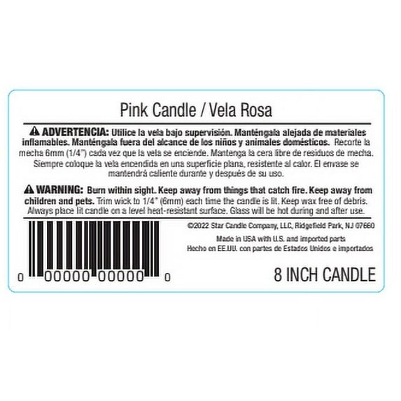 Prayer Candle Sacred Solid Pink, 8 Inch