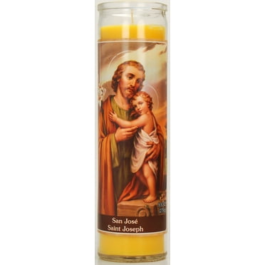 Prayer Candle St Joseph Yellow Wax, 8 Inch